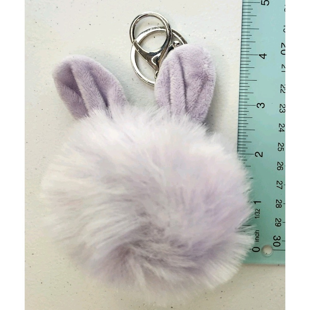 Lavender Bunny Rabbit Faux Fur Pom Pom Keychain Purse Charm Backpack Accessory